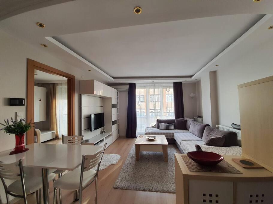 sala de estar con sofá y mesa en Cozy 3 Room Duplex With Terrace, en Estambul