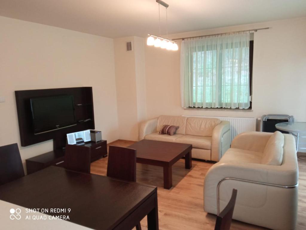 Telewizja i/lub zestaw kina domowego w obiekcie Belweder Apartamenty i Pokoje