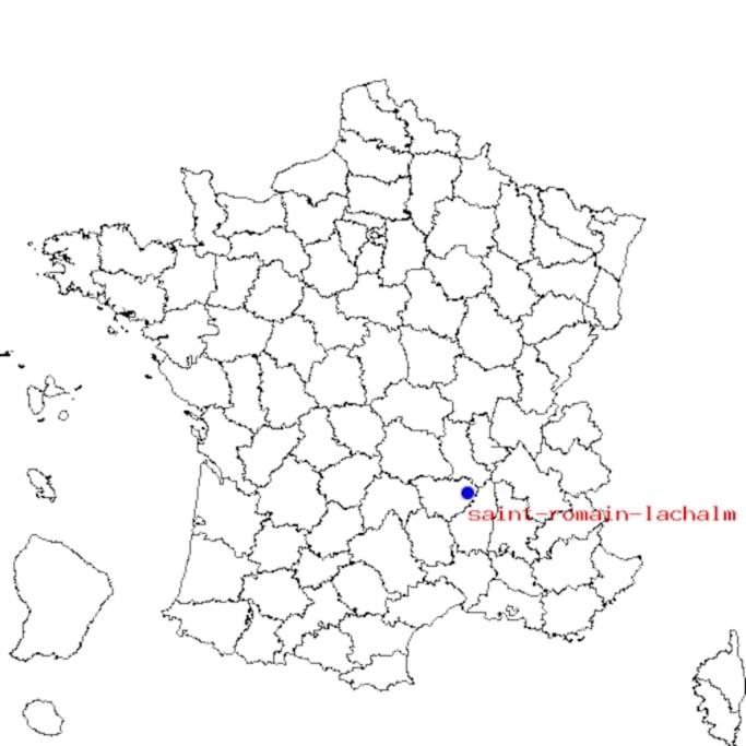 a map of india with a blue dot at Au pool house de la Faye avec jacuzzi in Saint-Romain-Lachalm