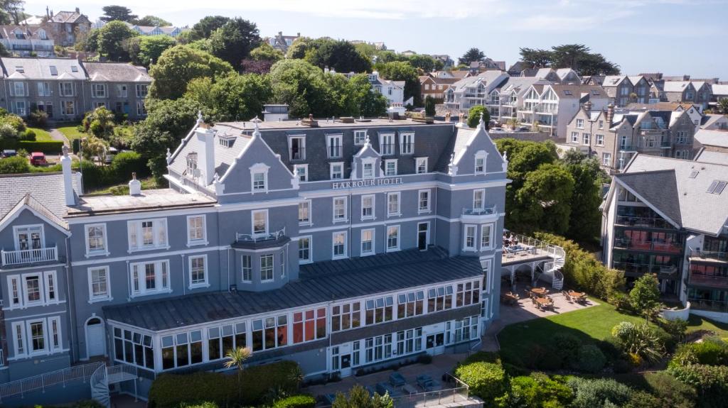 an aerial view of a large white house in a city at Harbour Hotel St Ives in St Ives