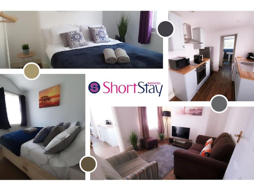 a collage of a room with a bed and a living room at June Disc - Long Stay - Contractors in Swindon