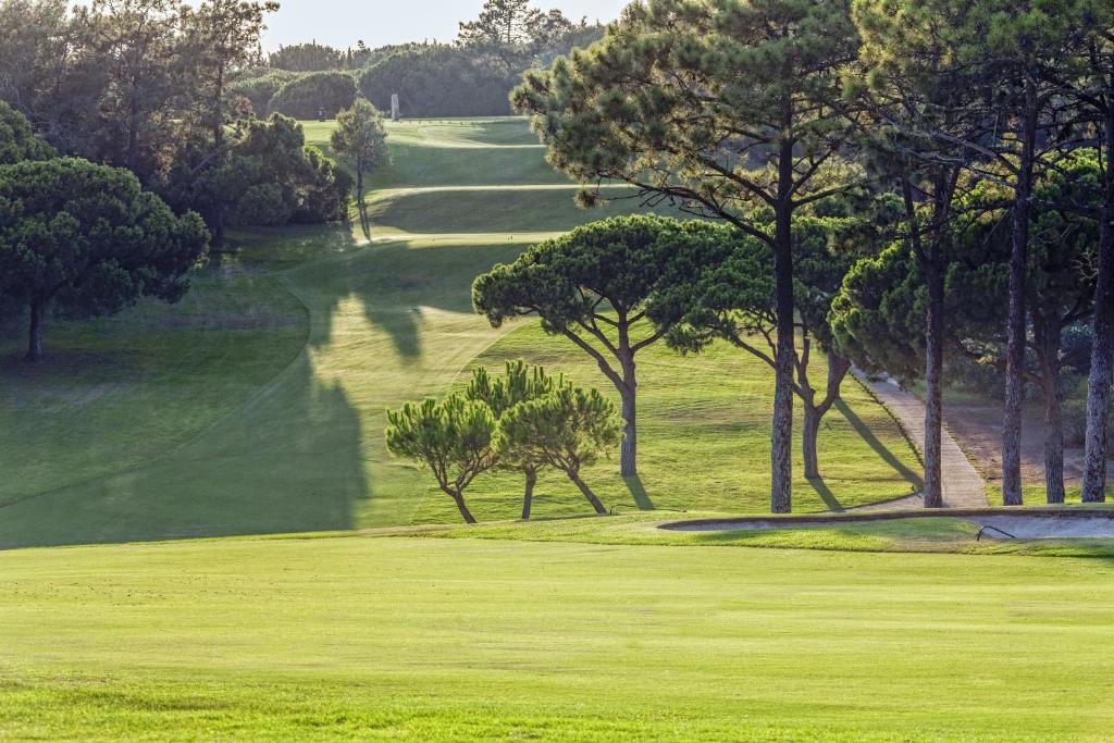 a view of a golf course with trees in the foreground at Vilar do Golf in Quinta do Lago
