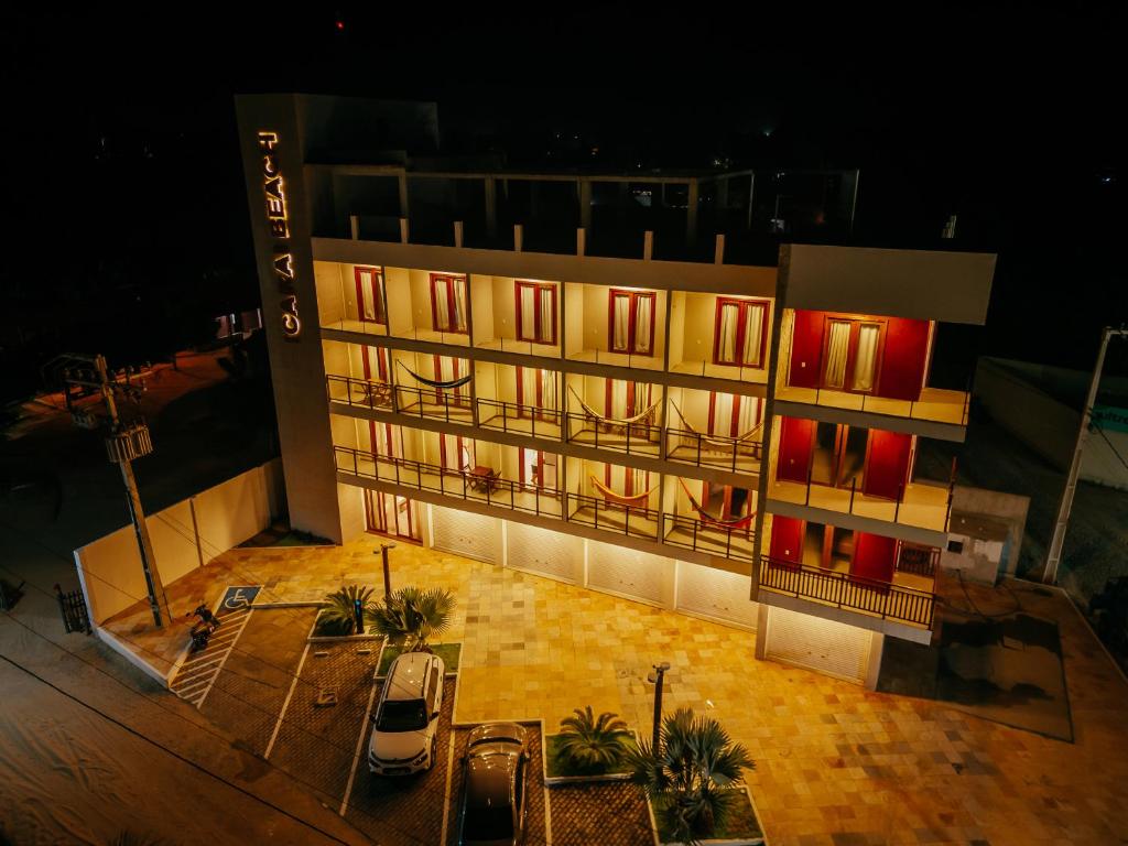 an overhead view of a building at night at Hotel Icaraí Beach in Icaraí
