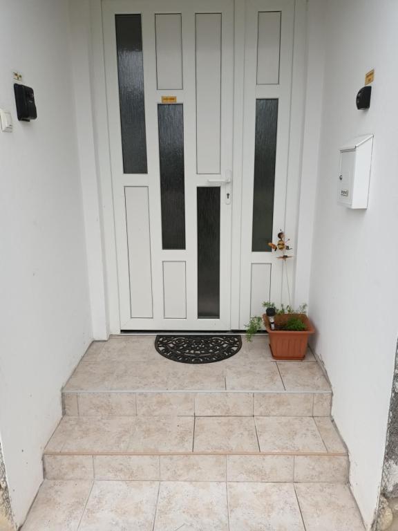 una puerta delantera de una casa con una alfombra delante en Apartman Tea i Studio apartman Toni en Gradište