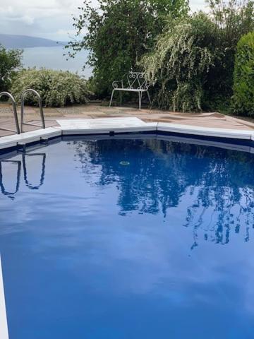 a large swimming pool with blue water in a yard at Magie Du Léman in Blonay