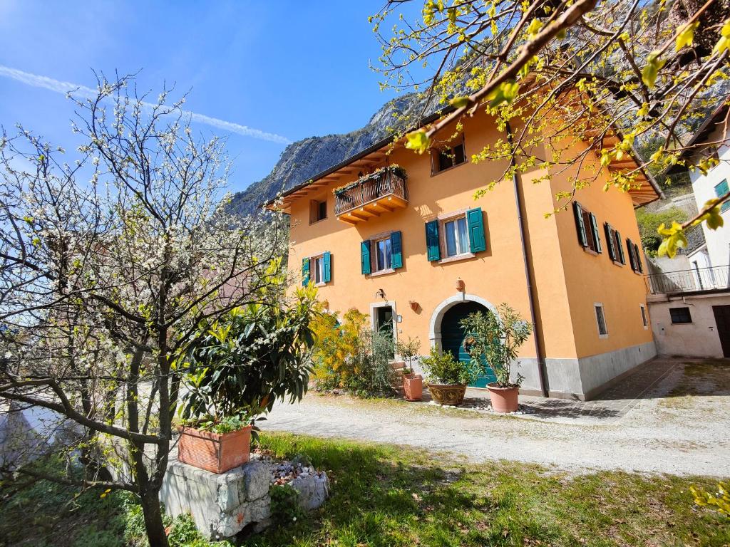 un grand bâtiment orange avec des plantes devant lui dans l'établissement Casa Granada, 