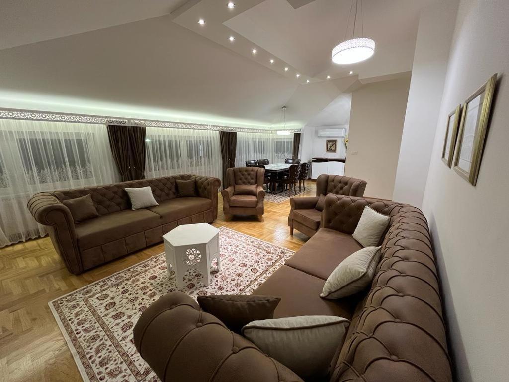 サラエボにあるSilver Gate Apartment Sarajevoのソファと椅子とテーブルのあるリビングルーム