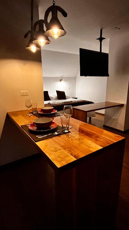 Kuchyň nebo kuchyňský kout v ubytování Origenes Apartments