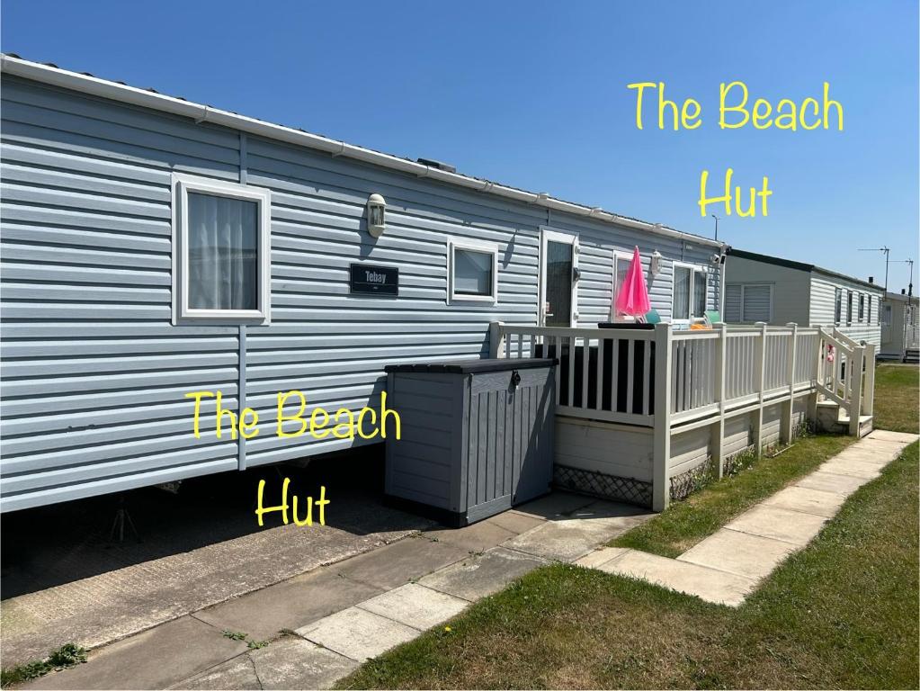 a mobile home with the beach hut written on it at Lyons Robin Hood, RHYL "The Beach Hut" in Rhyl