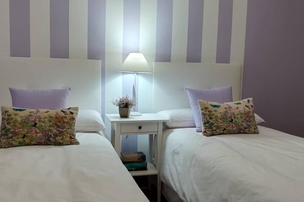 2 letti posti uno accanto all'altro in una camera da letto di Apartamento El Ferial a Sarón