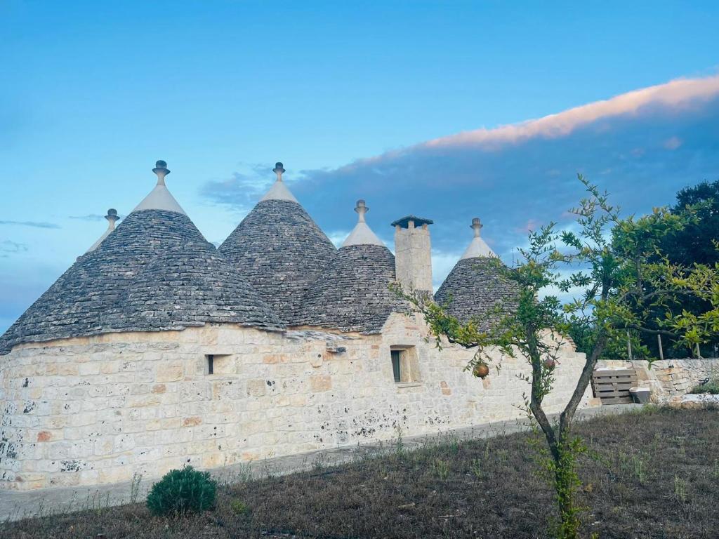 an old stone building with pointed roofs on a hill at Scardino Trulli in Locorotondo