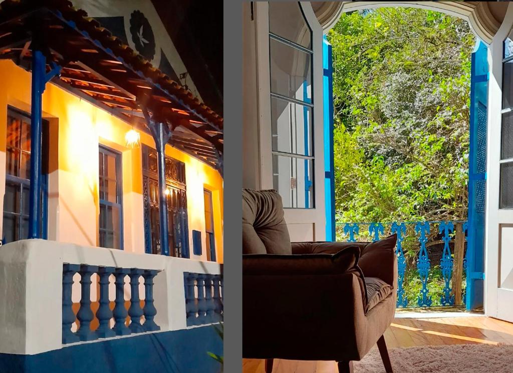 帕薩誇特魯的住宿－O Casarão，带沙发和窗户的客厅