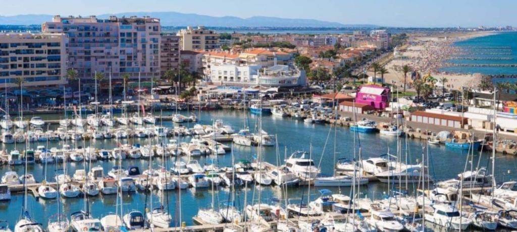 un puerto lleno de muchos barcos en el agua en Saint Cyprien Sud Méditerranée., en Saint-Cyprien