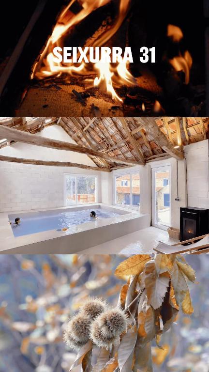 a stove with a fire in a room at seixurra 31 in A Coruña