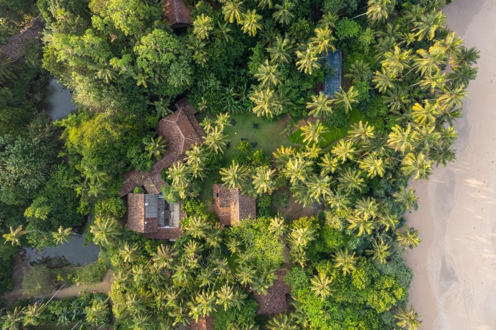 an aerial view of a resort with palm trees at Sama Kosgoda - A Santani Retreat in Kosgoda