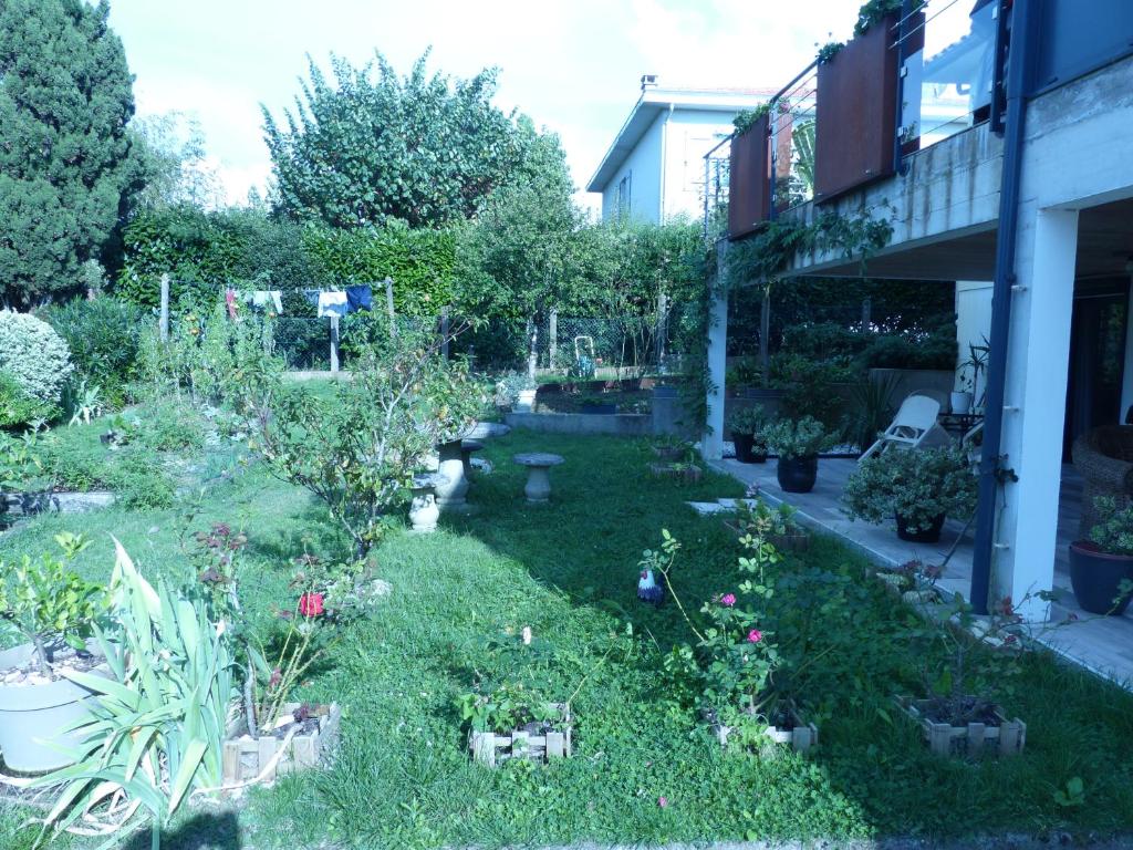 a garden with plants and flowers in a yard at Le volcan in Rochefort