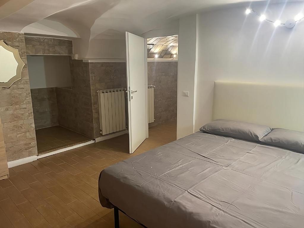 a bedroom with a large bed and a bathroom at DOLCEVITA PONTE MILVIO in Rome