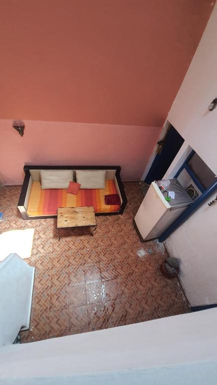 an overhead view of a bedroom with two beds at Riad Khira in Agadir