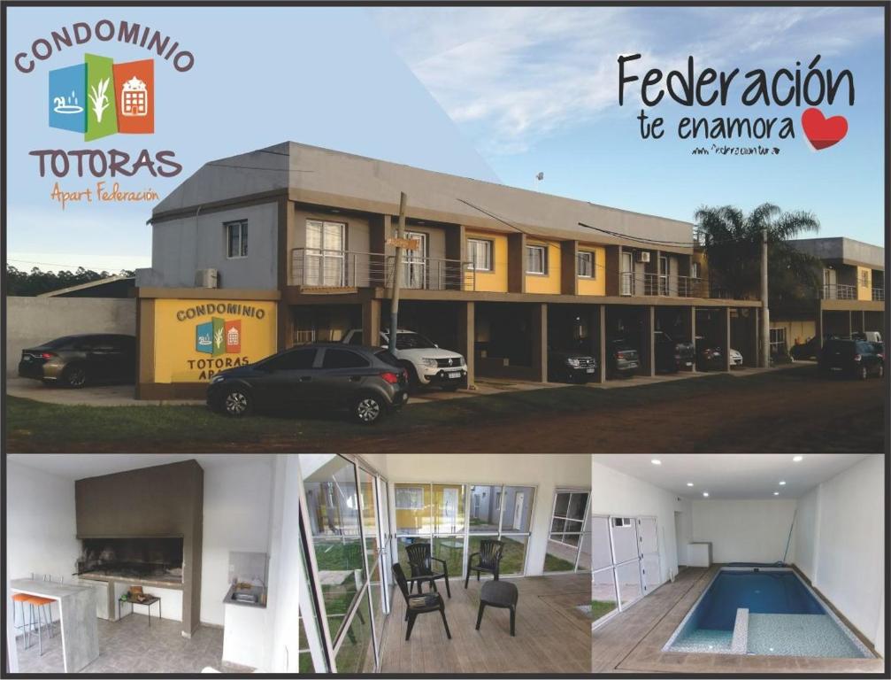 eine Collage von zwei Bildern eines Hauses in der Unterkunft Totoras Apart Federacion in Federación