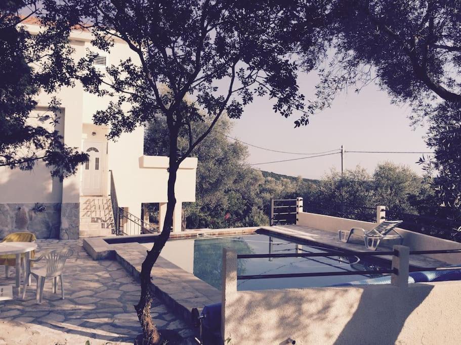 une piscine avec un banc, une table et un arbre dans l'établissement Villa Olive Tree with Private Pool, à Luštica