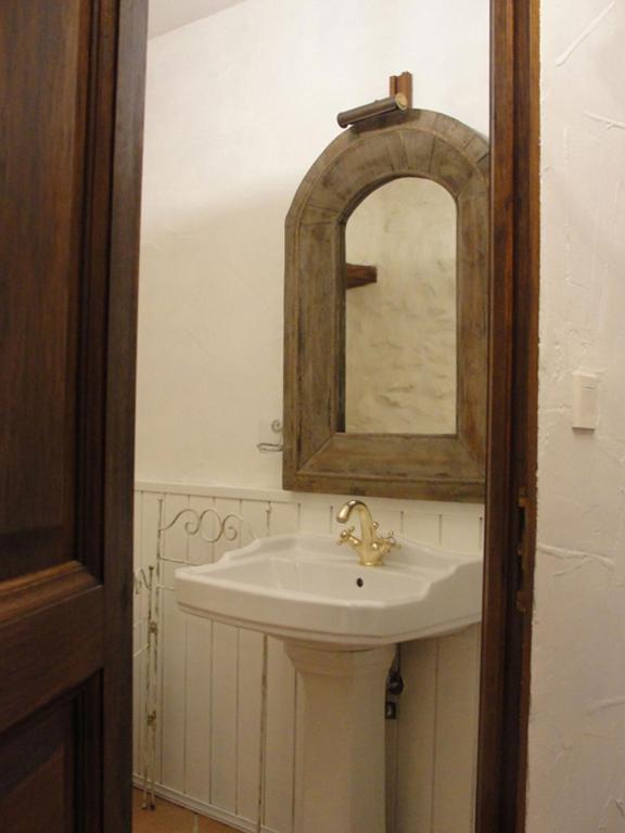 a bathroom with a sink and a mirror at Le Mas De La Chérine in Quinson