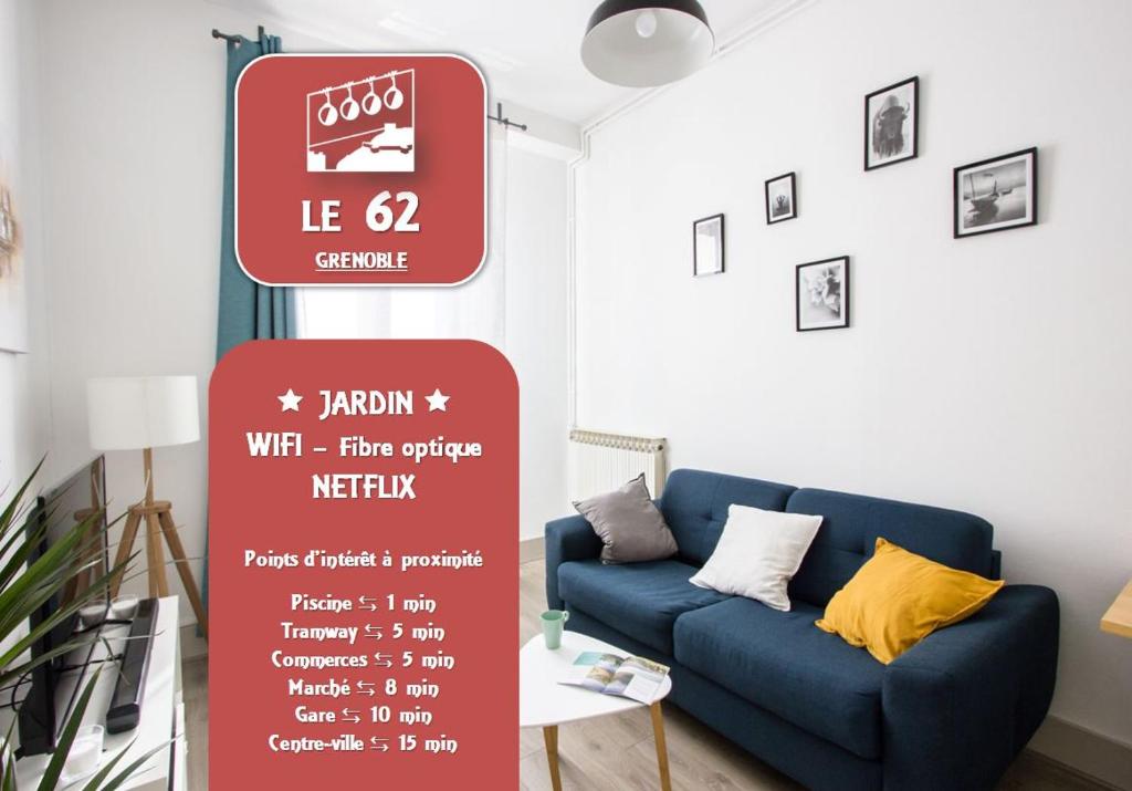 Χώρος καθιστικού στο Le 62 - Spacieux T2 avec JARDIN, parking & tramway
