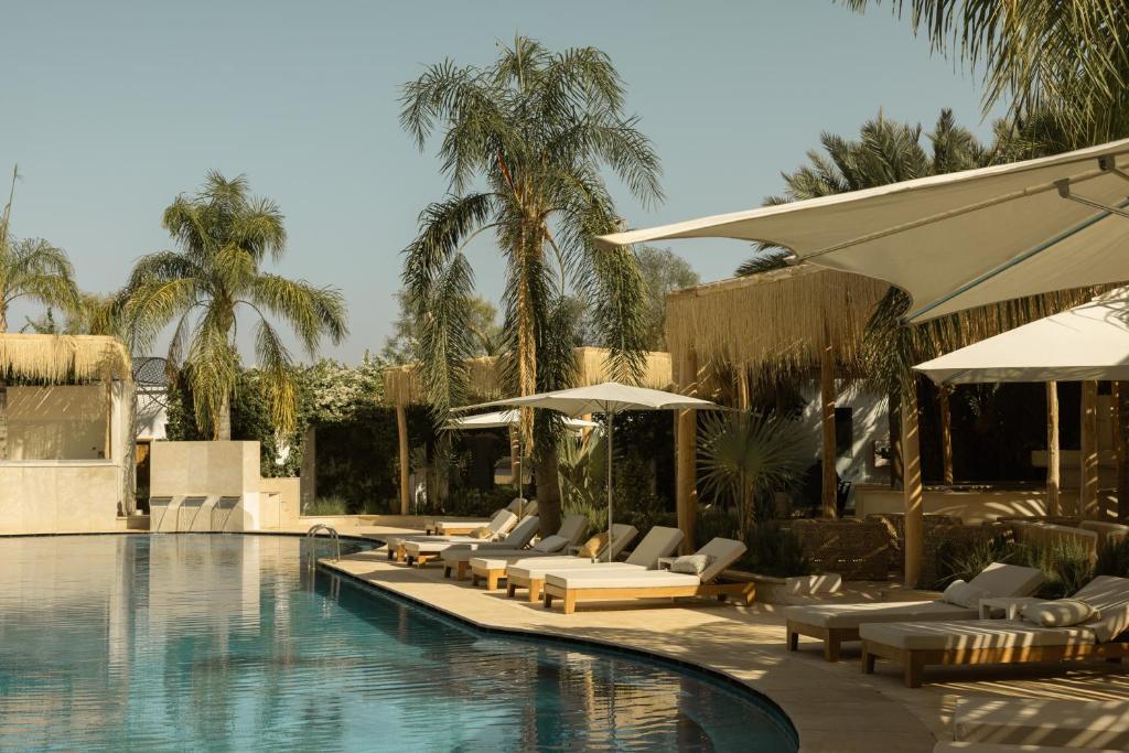 Bazén v ubytování Les Palmiers Boutique Hôtel & Spa nebo v jeho okolí