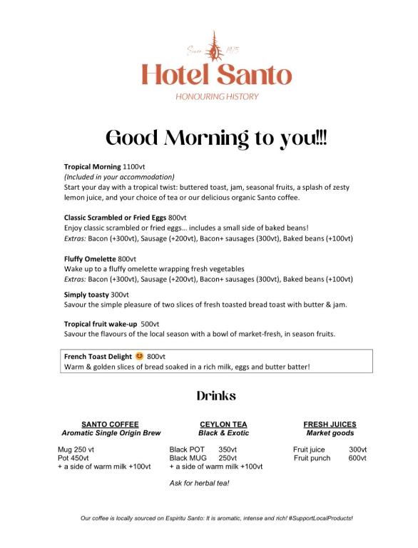 Certifikát, hodnocení, plakát nebo jiný dokument vystavený v ubytování Hotel Santo Vanuatu