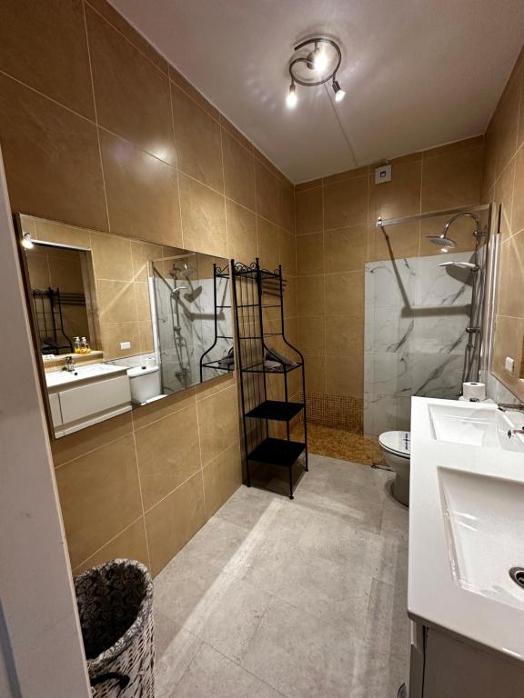 W łazience znajduje się prysznic, toaleta i umywalka. w obiekcie Villa One Tenerife w mieście Costa Del Silencio