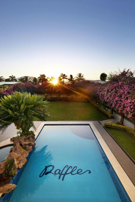 a swimming pool with the name rilego on it at Fiji Gateway Hotel in Nadi