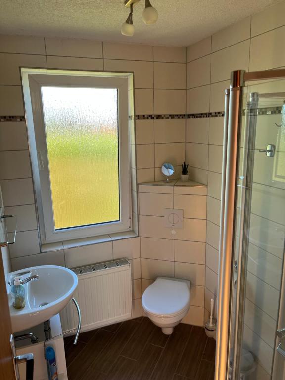 Koupelna v ubytování Ferienhaus Günther Harzgerode/Schielo