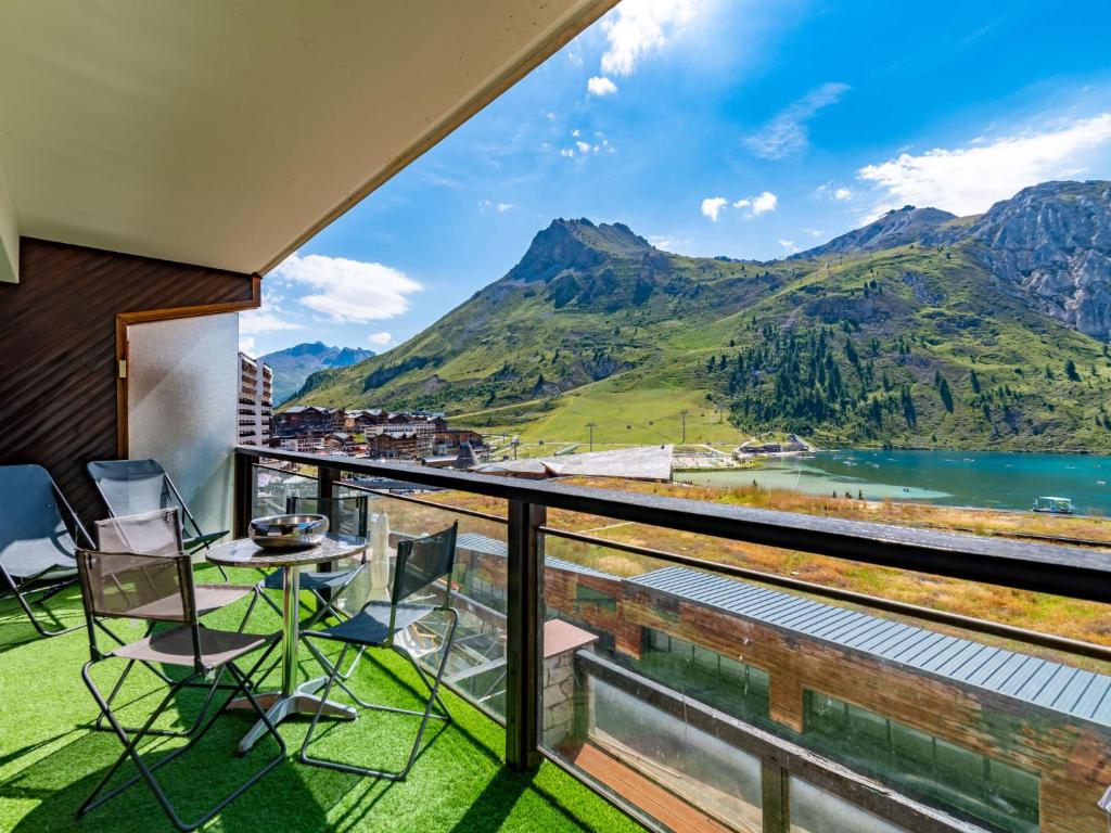 a balcony with a view of a mountain at Apartment Les Cimes - Le Lac by Interhome in Tignes