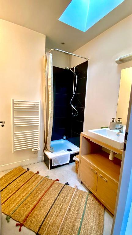 a bathroom with a sink and a shower and a mirror at LOLA Boutique Hôtel - Bordeaux Centre in Bordeaux