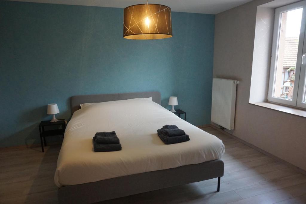 Postel nebo postele na pokoji v ubytování L'Aubach - appartement spacieux - au pied du vignoble - parking gratuit