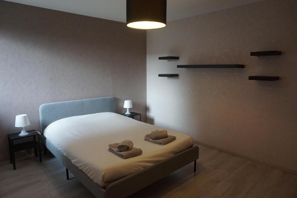 Postel nebo postele na pokoji v ubytování L'Aubach - appartement spacieux - au pied du vignoble - parking gratuit
