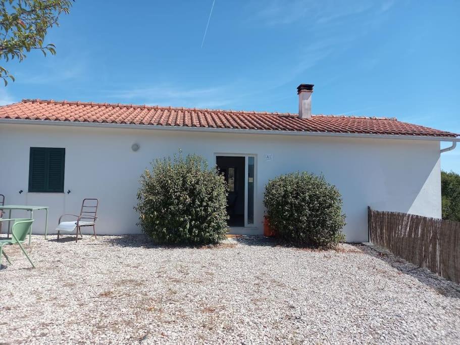 una casa blanca con una mesa y sillas frente a ella en Cottage Abrunheiro Grande, en Vila de Rei