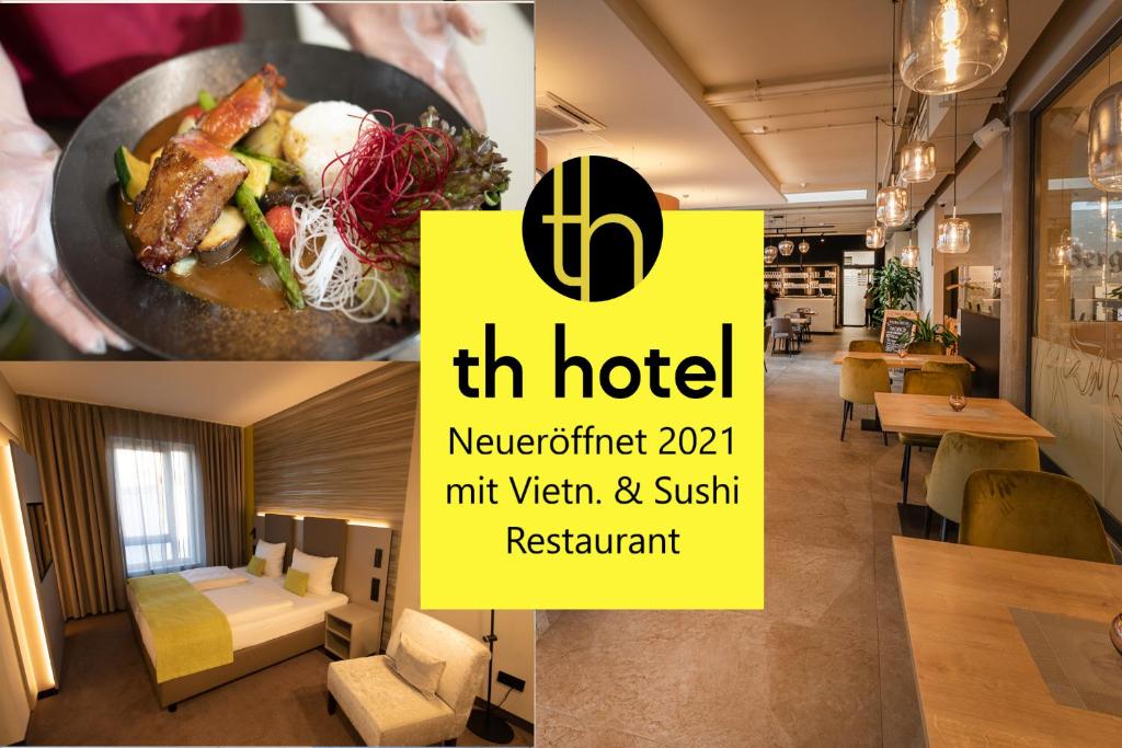 萊比錫的住宿－th Hotel Leipzig Messe，带有标志的餐厅照片拼贴