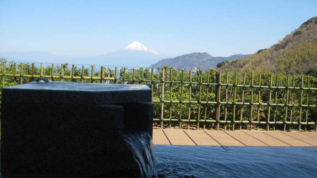 a pool of water with a mountain in the background at Fugaku Gunjo in Izu