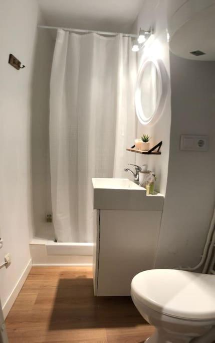 a bathroom with a sink and a toilet and a shower at Bleuets II in Sainte-Léocadie