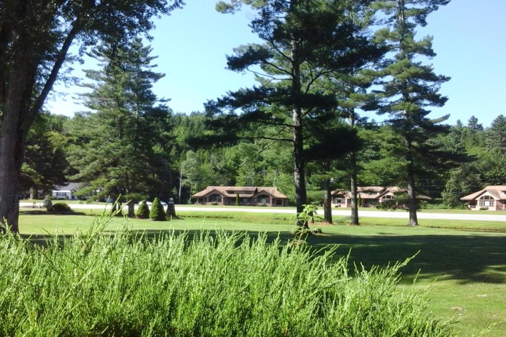 un parque con árboles y casas a lo lejos en Golf and Mountain Jewel Bug, en North Woodstock