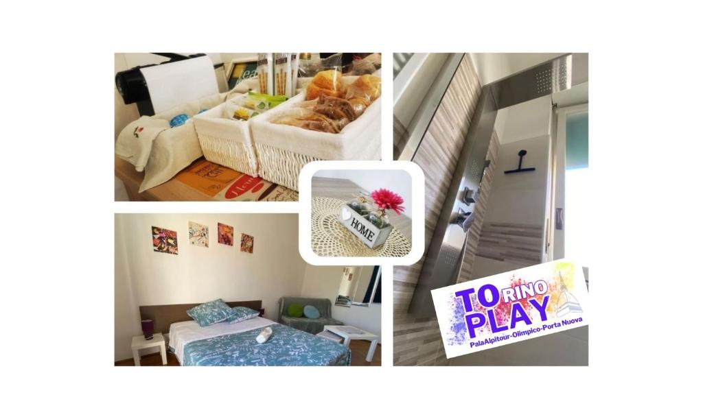 un collage de fotos de una habitación con un letrero de juego a domicilio en ToPlay! en Turín