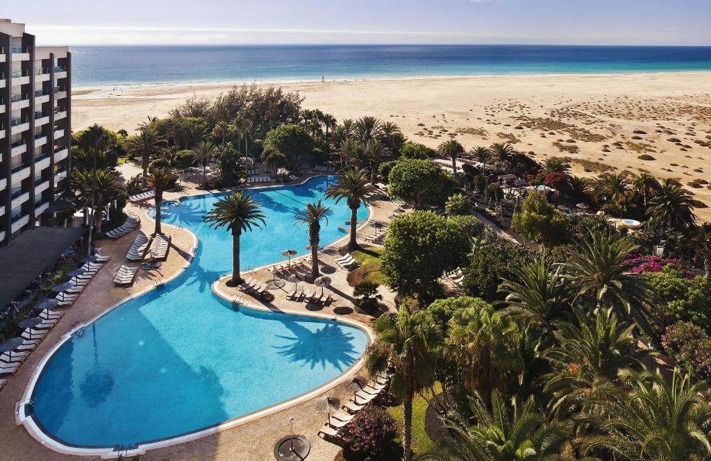 an aerial view of a resort with a beach at Meliá Fuerteventura in Costa Calma