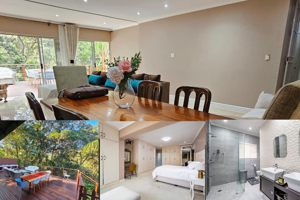 two pictures of a living room and a dining room at Escape to nature and luxury. Central - Rare find ! in Westville