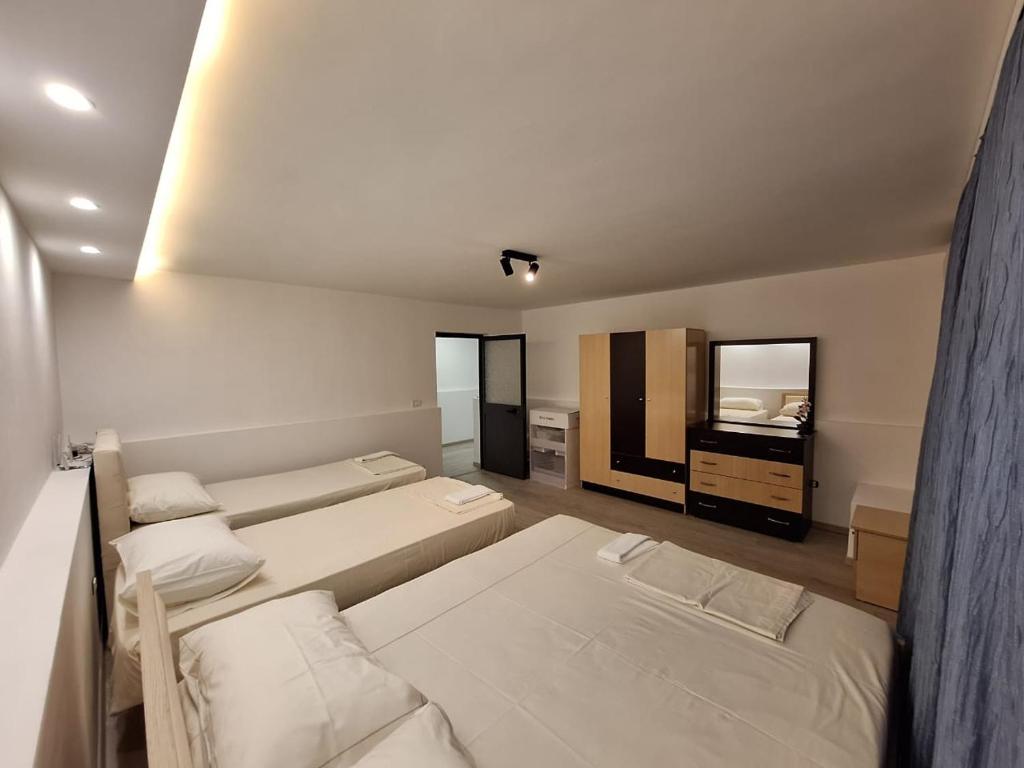 Habitación con 2 camas y TV. en Flowers Guesthouse en Tirana