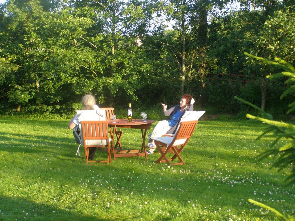 two people sitting at a table in the grass at Killurin Lodge in Wexford