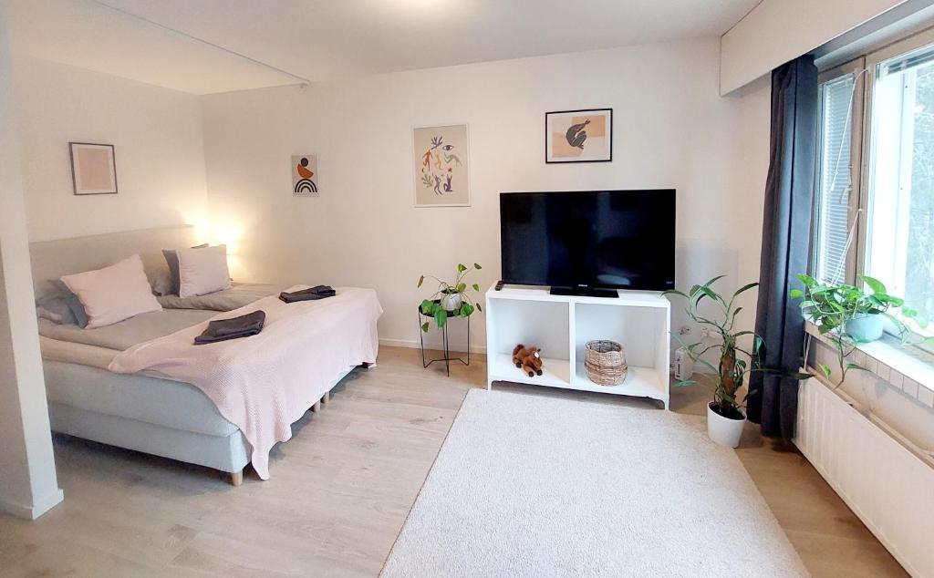TV a/nebo společenská místnost v ubytování Quiet studio - easy check-in, free parking & wifi