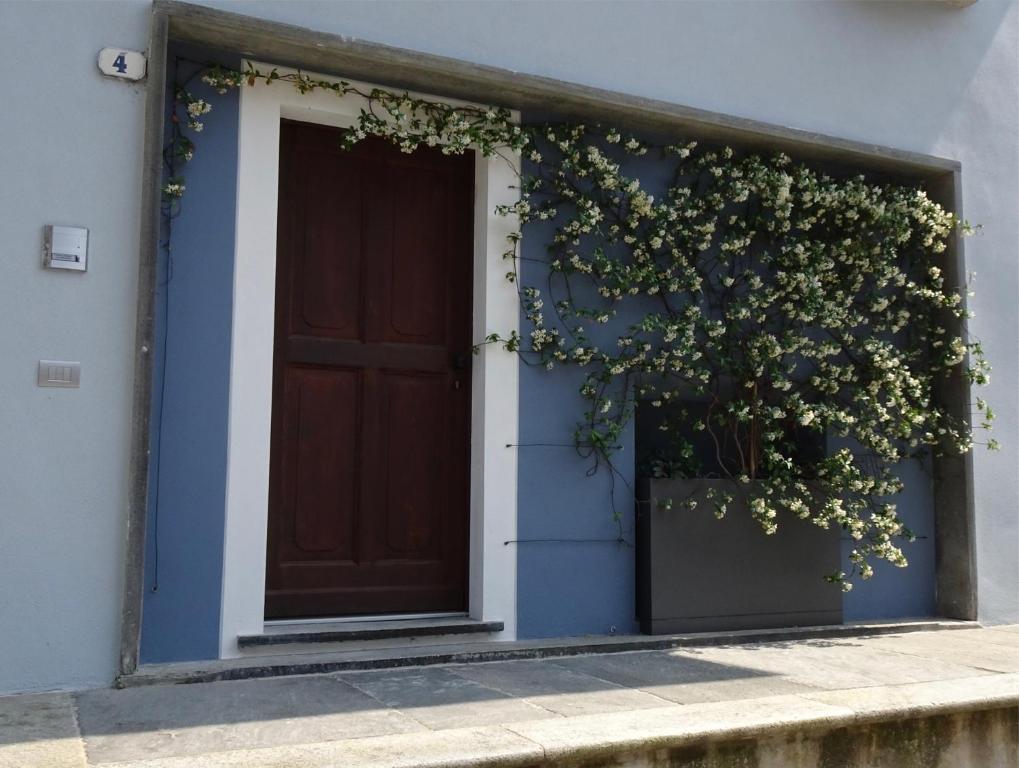 una puerta de una casa con una planta de flores en Gelsomino House, en Vogogna