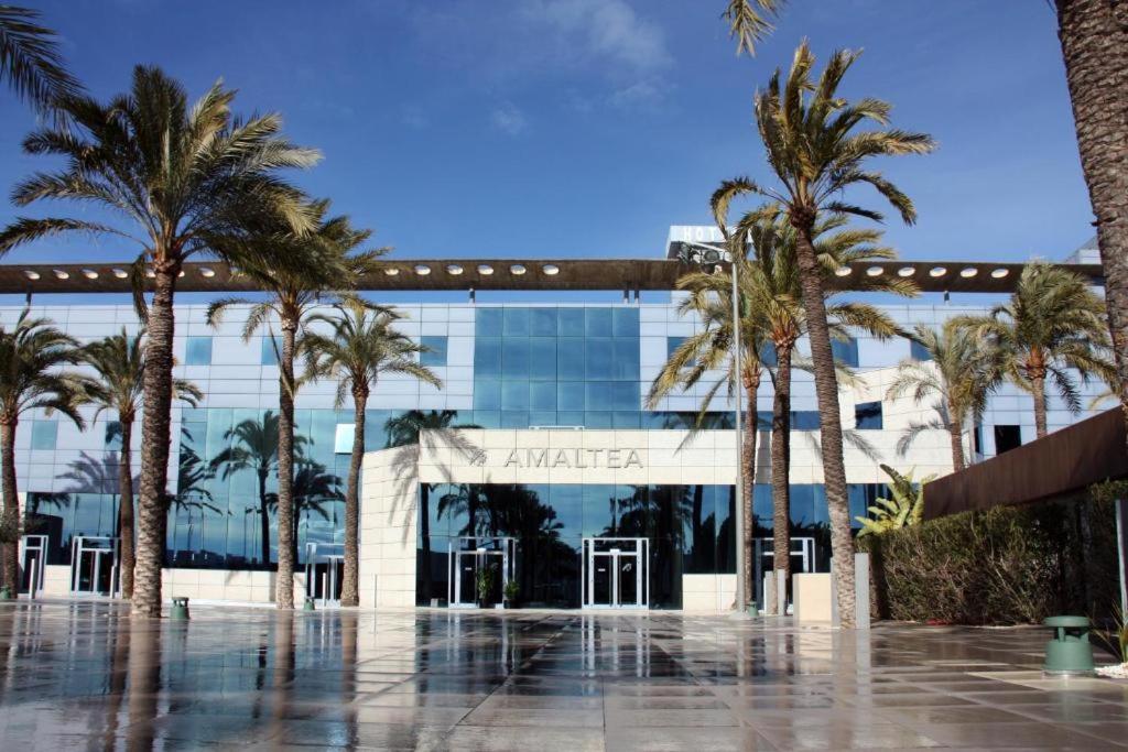 a building with palm trees in front of it at Hotel Amaltea by Executive Sport in Lorca
