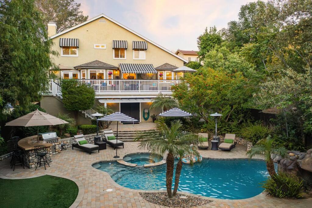 an aerial view of a house with a swimming pool at Luxury 5br 3 5ba w Pool & Hot Tub in La Mesa