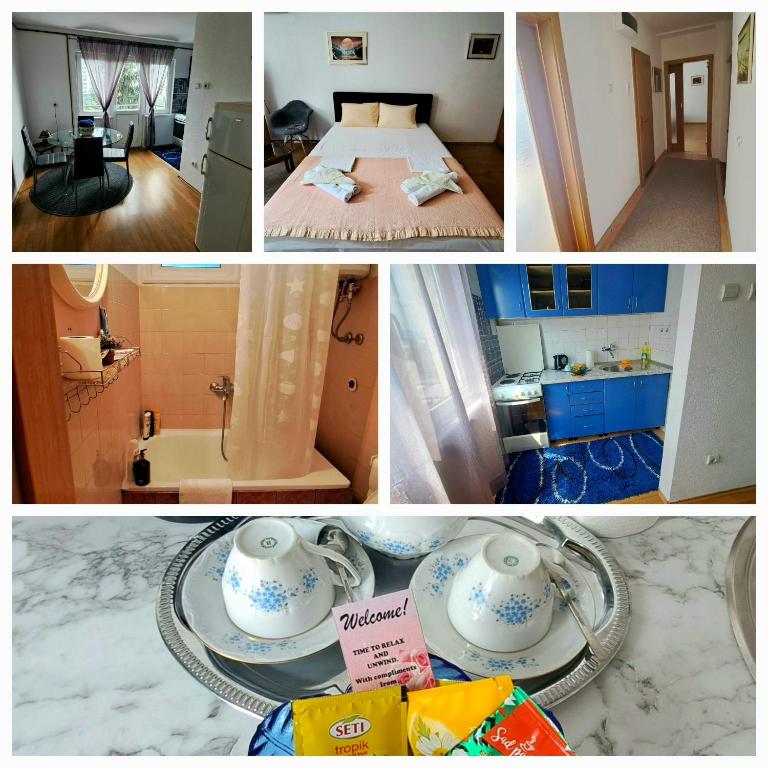 a collage of four pictures of a room at Apartman Bella in Sarajevo